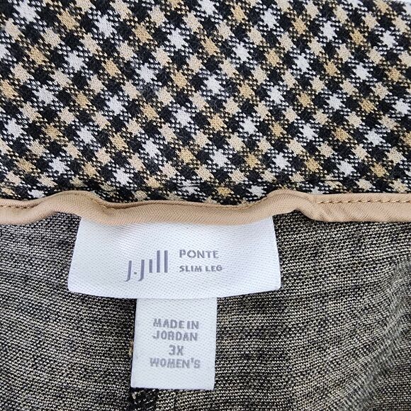 J. Jill Women Pants Size 3X Ponte Pull On Black Tan Checked Slim Leg Pocket Knit - Picture 7 of 9